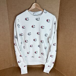 Champion Reverse Weave Crewneck Sweatshirt, Small, White, All Over Print, Logo